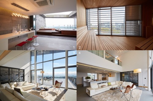 사진: 1. 실내풀, 2. 세대내 사우나, 3. 바다조망, 4. 층고 6미터 거실전경