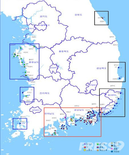생산해역별 패류독소 조사지점(사진=해양수산부)