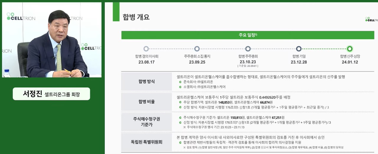 서정진 셀트리온그룹 회장은 24일 16시 투자자를 대상으로 온라인 간담회를 개최했다. 사진/간담회 캡처화면