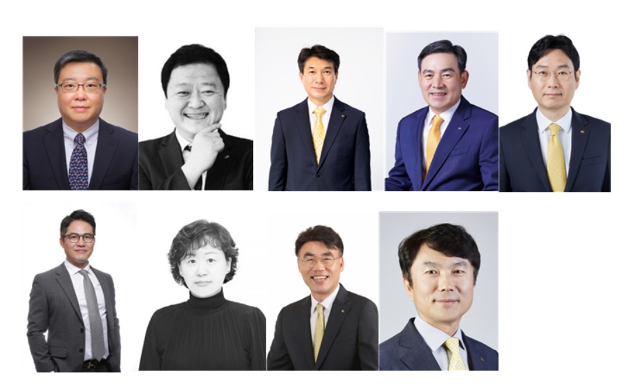 좌측 위부터 시계방향) 김영성, 빈중일, 성채현, 김성현, 이창권, 구본욱, 이홍구, 서혜자, 김종필 대표이사.