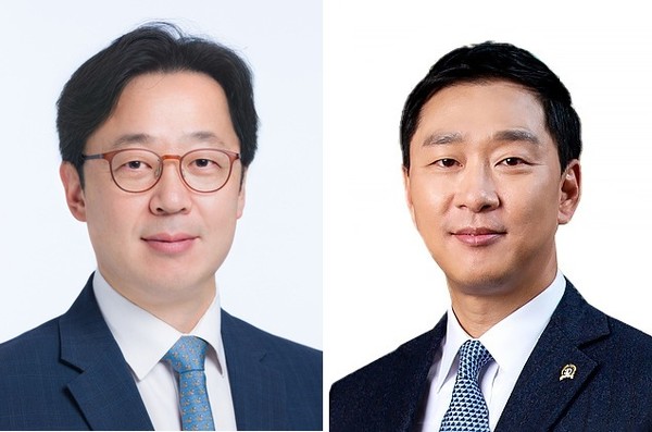 김민영 동아쏘시오홀딩스 사장(왼쪽)과 정재훈 동아에스티 사장. 사진/동아쏘시오그룹