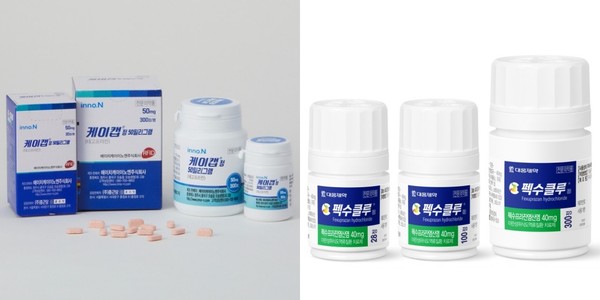 P-CAB 제제 케이캡(왼쪽)과 펙수클루. 사진/HK이노엔, 대웅제약