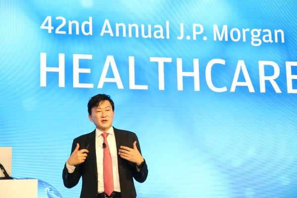 존 림 삼성바이오로직스 대표의 2024 JPMHC 발표 모습. 사진/삼성바이오로직스